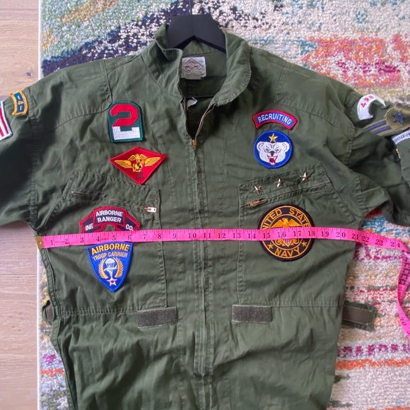 Top Gun Vintage Pilot Jumpsuit Army Green Chemin Du Fer Costume 80s S Carrie - Picture 7 of 10